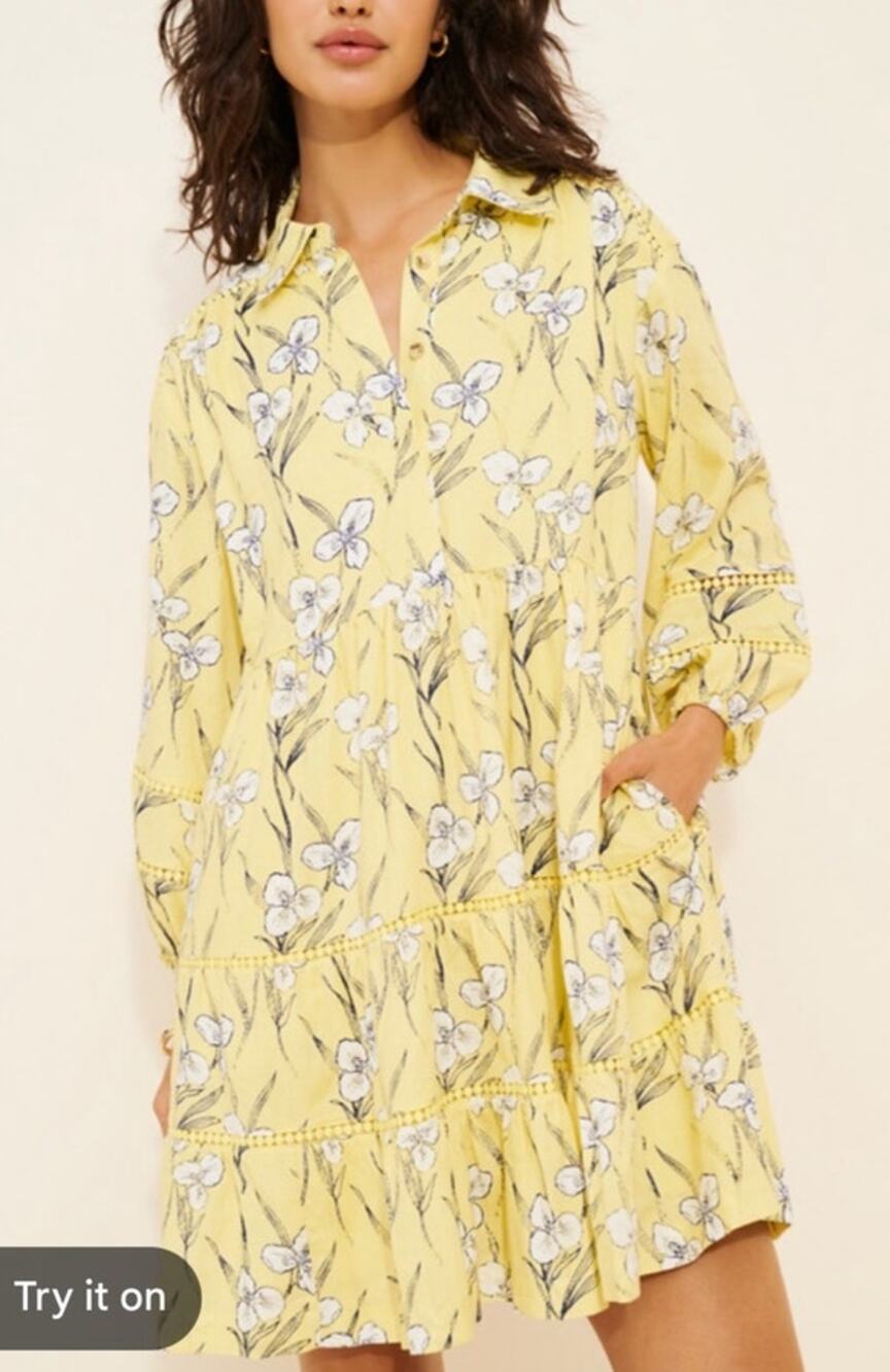 Maeve Anthrologie Bettina Ladder Lace Yellow Dress Small